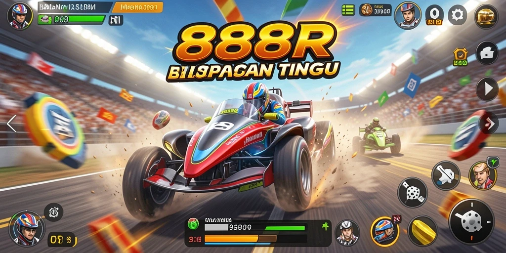 Tampilan menarik gameplay Racing di 888R dengan mobil balap yang cepat.