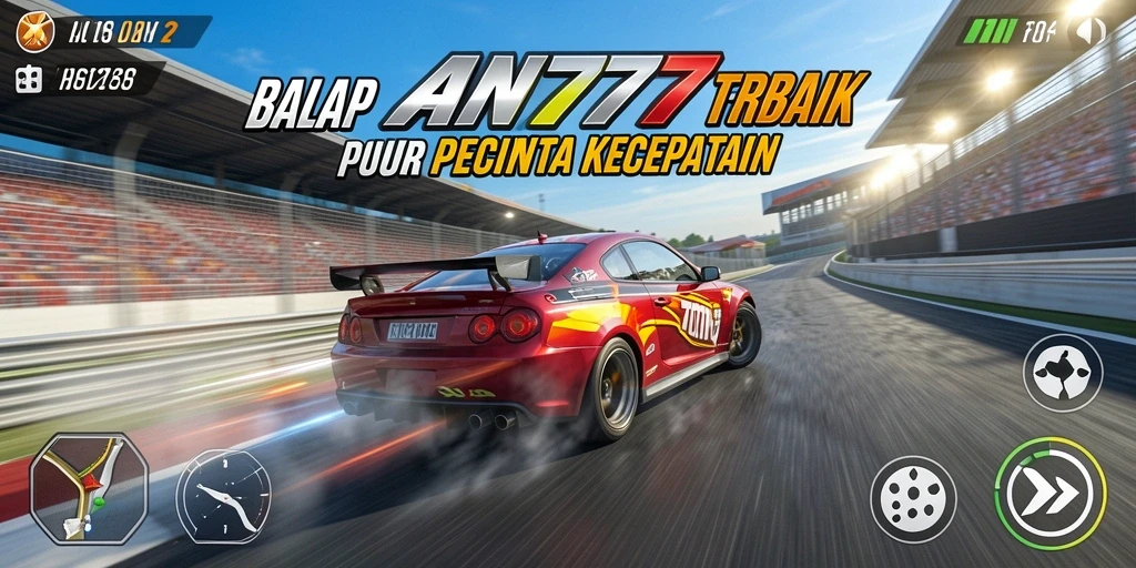 Tampilan aksi balapan seru di AN777 dengan berbagai mobil dan lintasan.