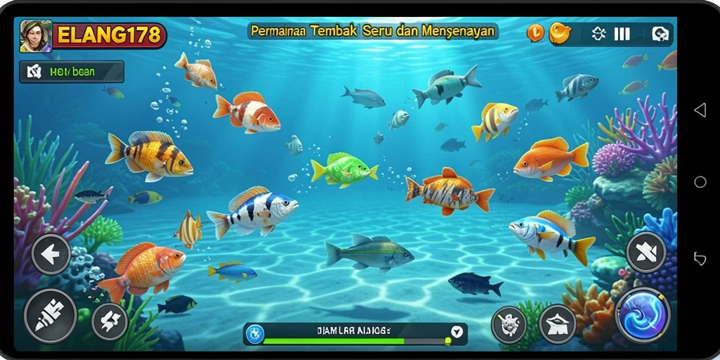Tangkapan layar gameplay ELANG178 menunjukkan aksi menembak ikan yang seru.
