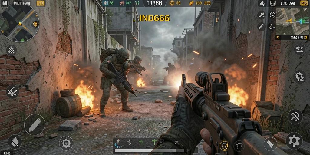 Gameplay yang intens dari IND666 dengan aksi tembak-menembak yang seru.