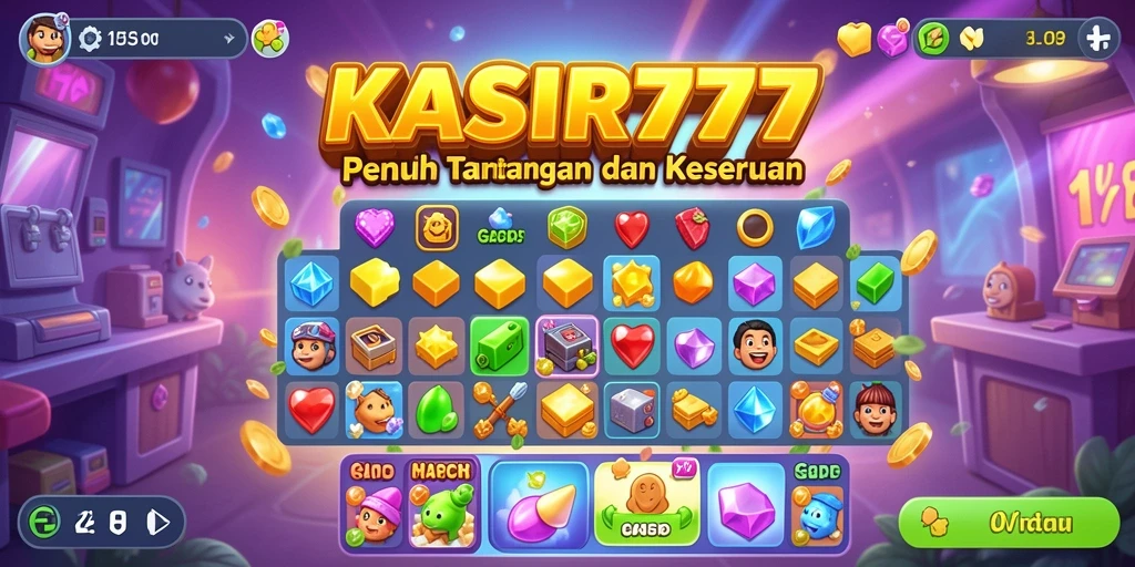 Gameplay seru KASIR777 dengan tantangan Match-3 yang menarik.