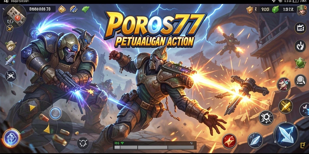 Tampilan seru gameplay POROS77 saat bertarung melawan musuh.