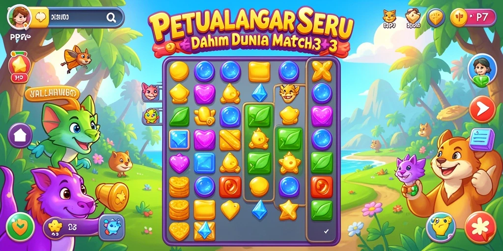 Tampilan gameplay PP7 yang menarik dan penuh tantangan Match-3.