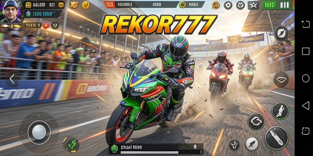 Gameplay seru REKOR777 dengan visual yang memukau saat balapan.