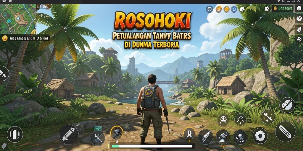 Screenshot gameplay ROSOHOKI menunjukkan dunia terbuka yang luas dan indah.