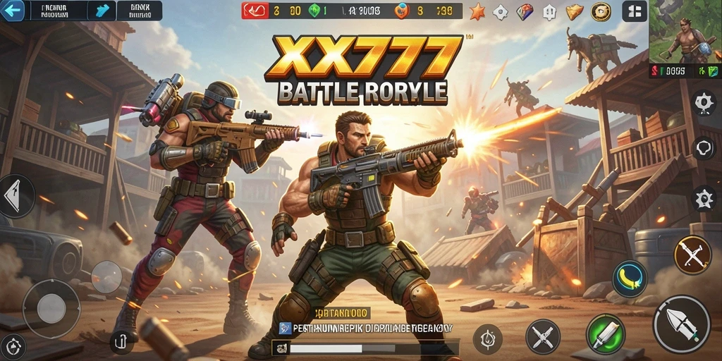 Tangkapan layar gameplay XXX777 menampilkan aksi Battle Royale yang mendebarkan.