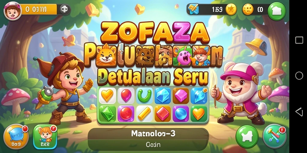 Gameplay seru ZOFAZA yang penuh warna dan tantangan Match-3.