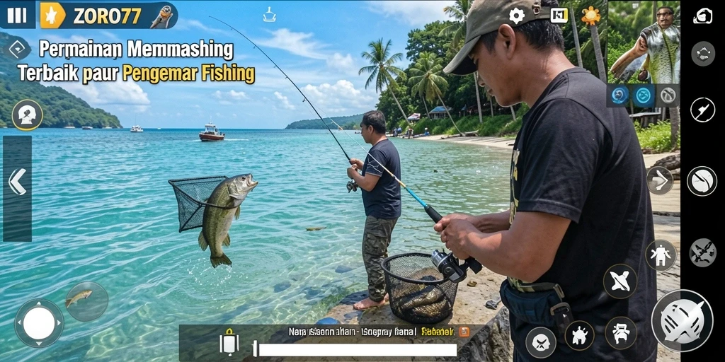 Tampilan gameplay ZORO77 dengan aksi memancing yang seru.